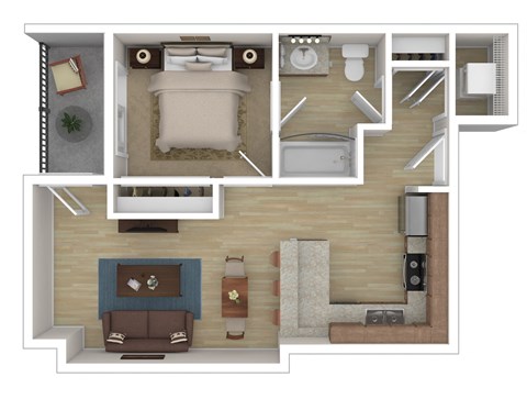 Floor plan for 1 bed, 1 bath, 580 sqft